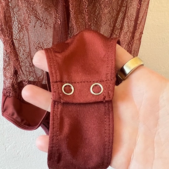 danielle bernstein sheer lace thong bodysuit burnt orange/warm brown 00 - Picture 6 of 8